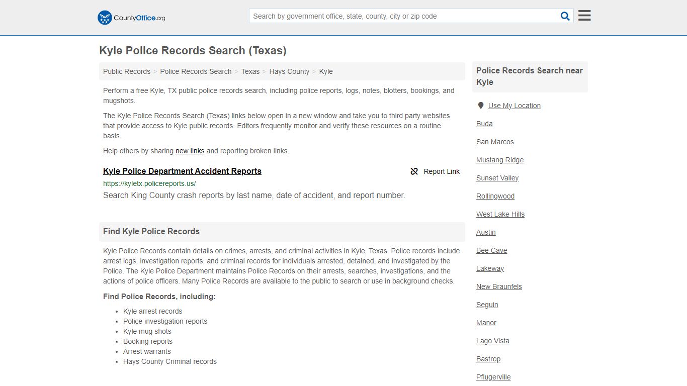Kyle Police Records Search (Texas) - County Office